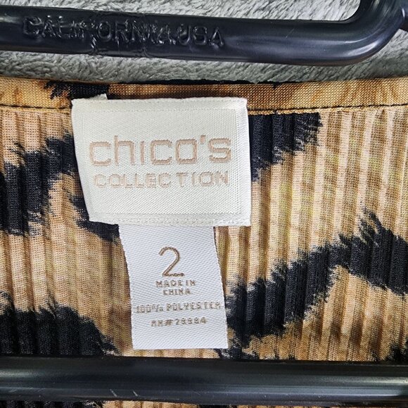 Womens Chicos Collection Leopard Print Pleated & Fringe Cardigan Top Size 2 (L) - Picture 6 of 10